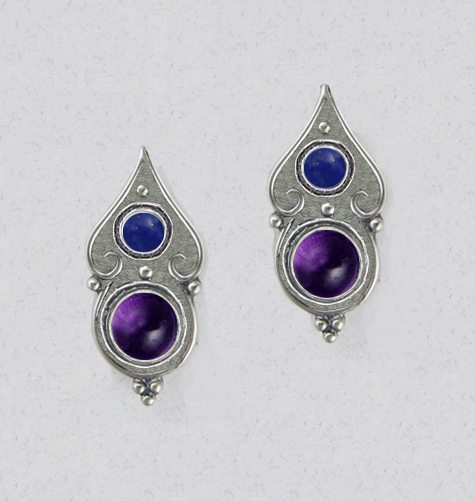 Sterling Silver Designer Post Stud Earrings With Amethyst